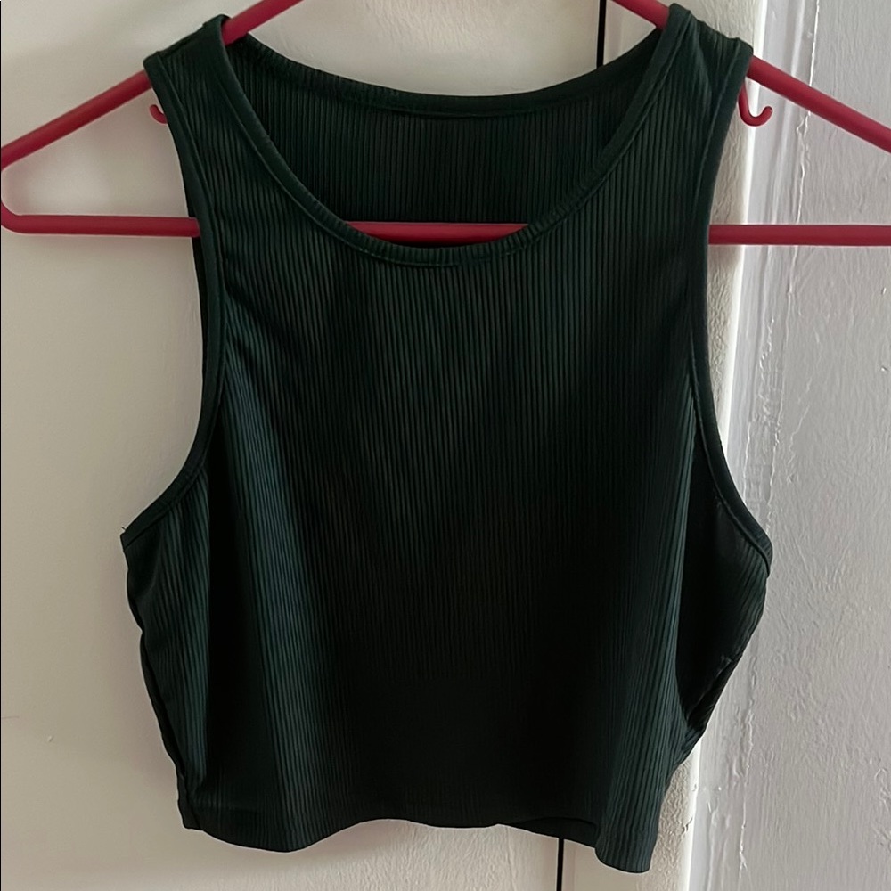 Dark Green Ribbed Sleeveless Top